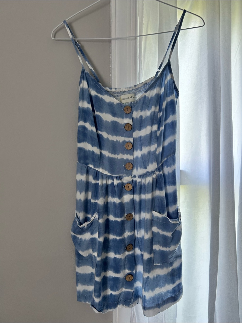 Ocean Drive Blue Tie-Dye Button-Front Dress or Swim Cover Up - Picture 3 of 6